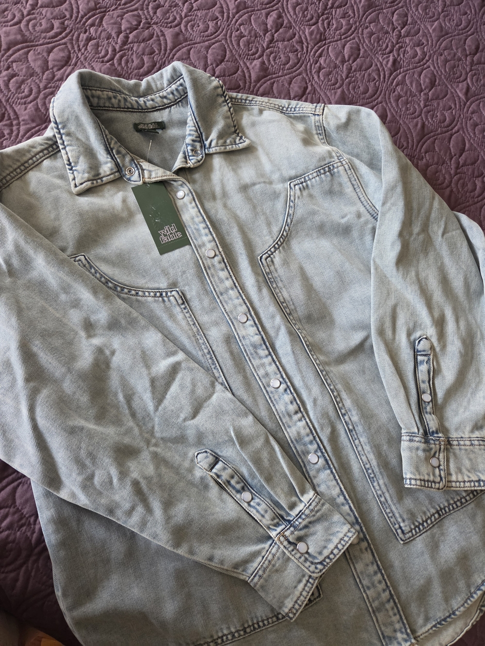 Wild Fable Long Sleeve Oversized Denim Western Shirt Blue NWT